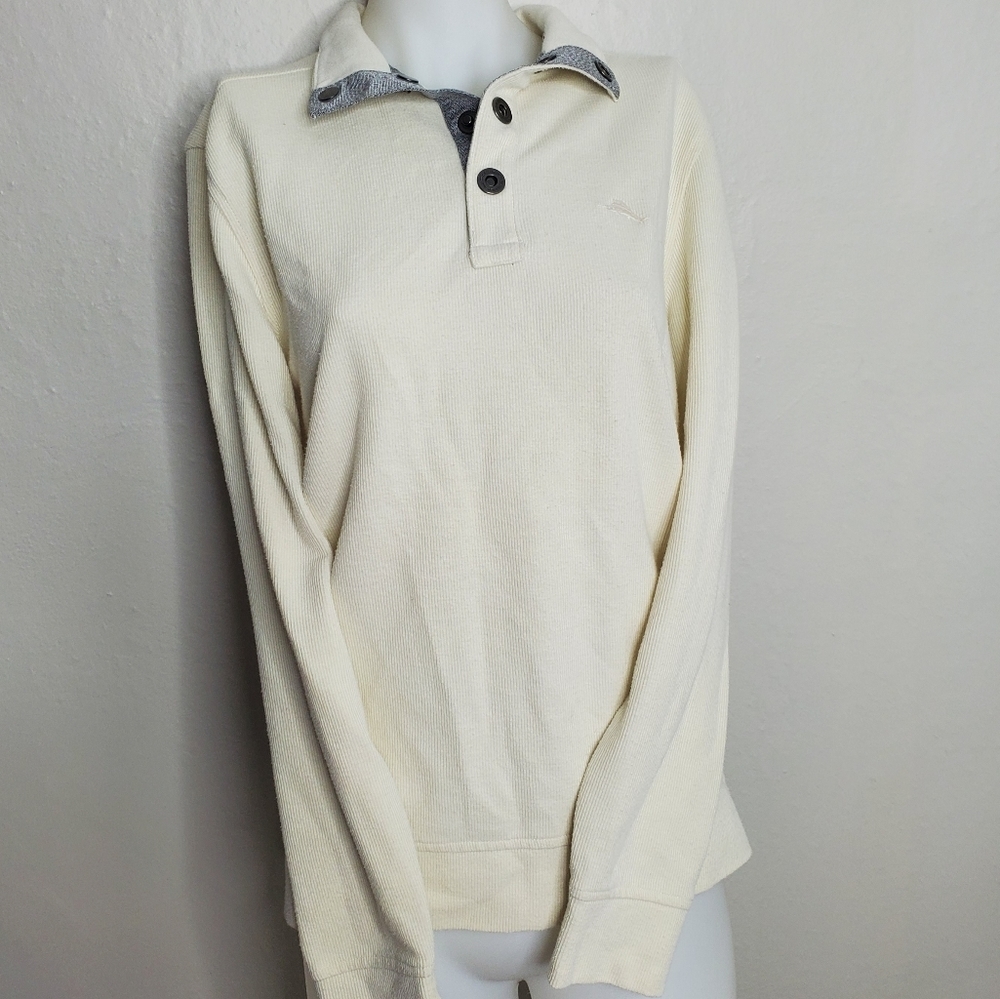 Tommy Bahama Cream Pullover Metal Button/Snap Medium